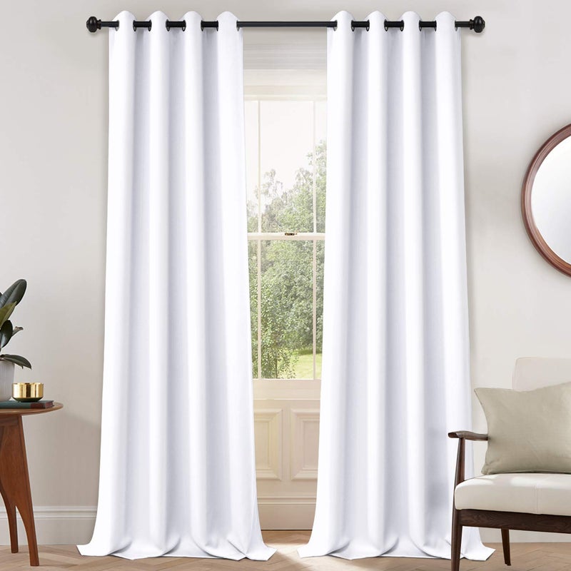 Yakamok Room Darkening Pure White Curtains with Grommet, Thermal Insulated Drapes for Living Room, 52x108 Inch, 2 Panels - Image 1
